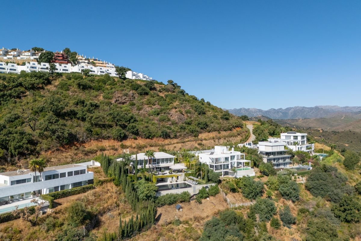 Drone view of hillside villas